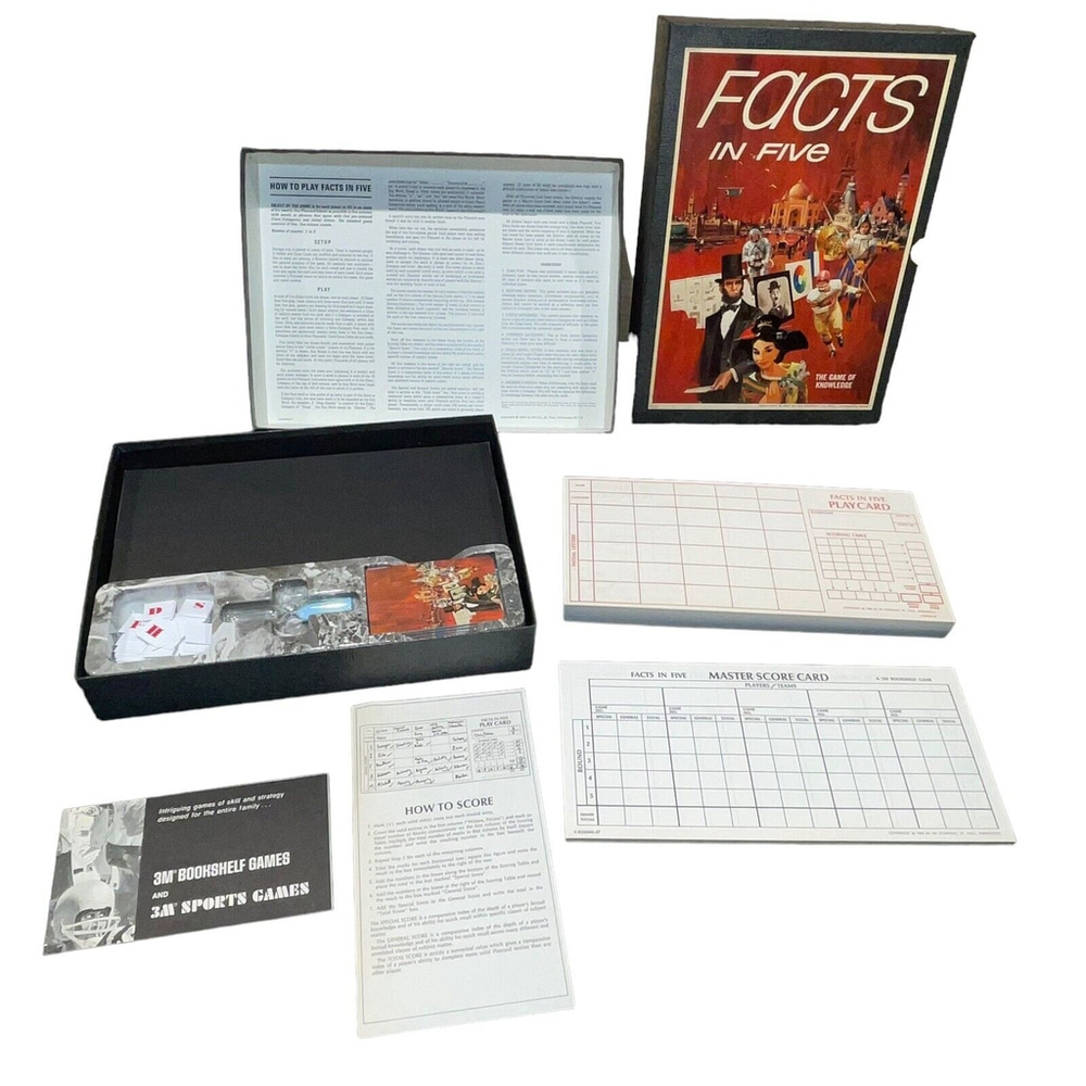 3M Bookshelf Game Facts in Five Vintage 1967 COMPLETE 60’s Vintage EUC